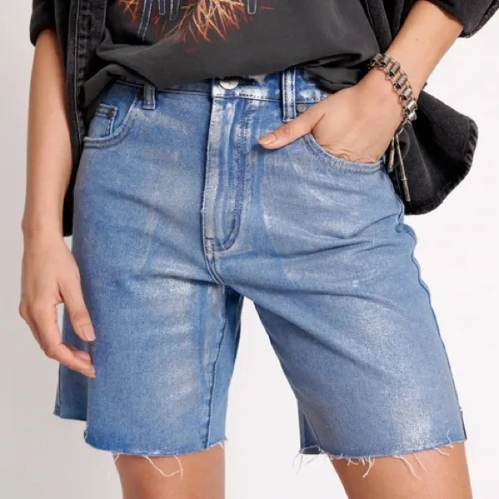 NWT One Teaspoon Jackson Long Jean Shorts in Metal Blue 27